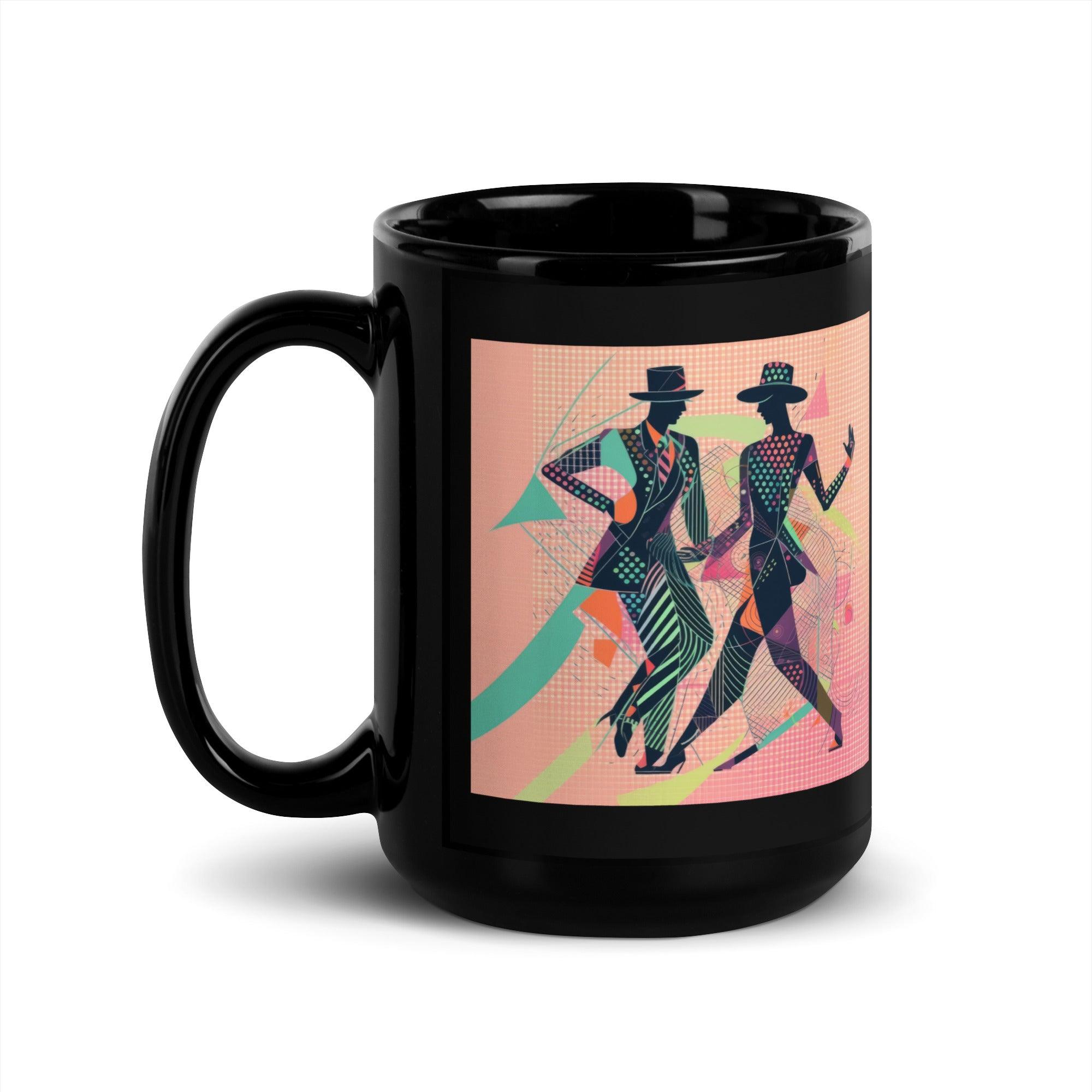 Balletic Flourishes Attire mug in glossy black, perfect for elegant home decor.