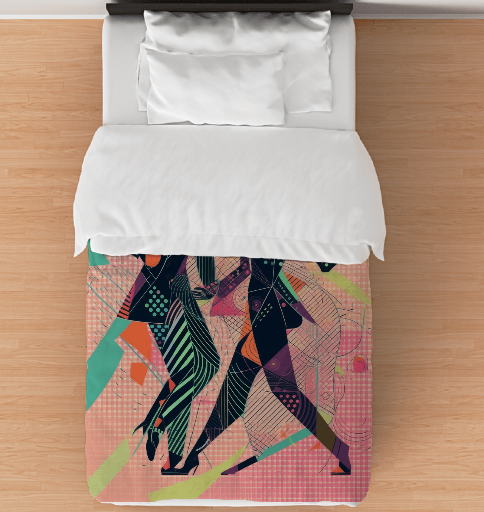 Balletic Flourishes Attire Duvet Cover on a neatly made bed, highlighting its elegant design and texture.