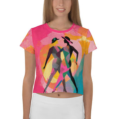 Balletic Fusion Fashion crop top with vibrant all-over print design.