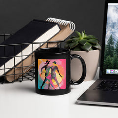 Elegant black glossy mug with Balletic Fusion Fashion design for men.