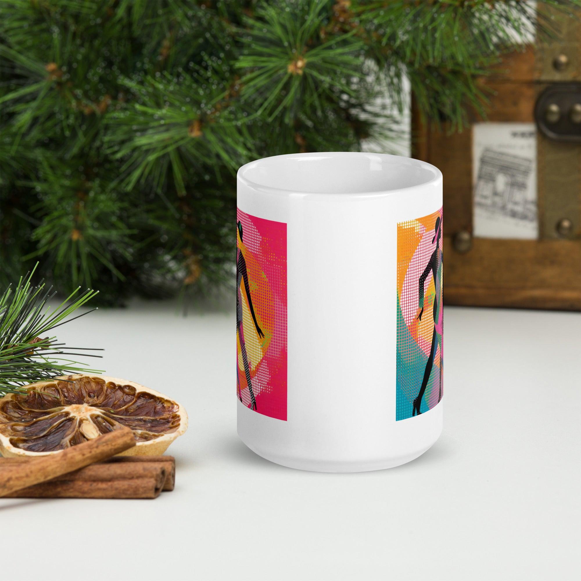 Sleek white mug from Balletic Fusion Fashion collection on wooden table