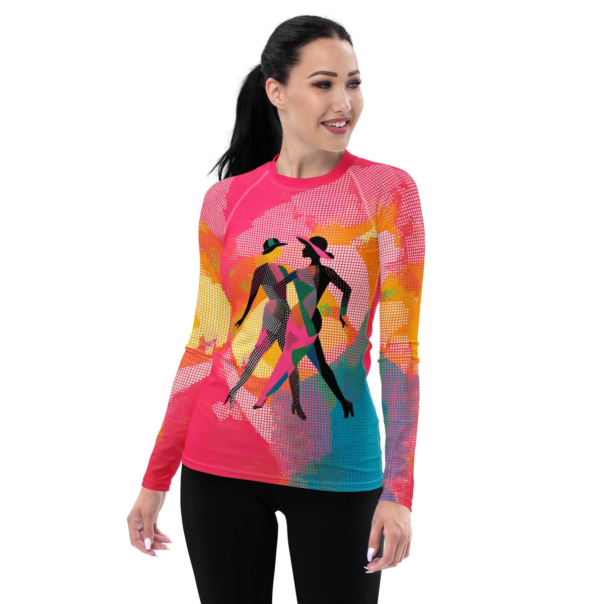 Balletic Fusion women's rash guard front view in elegant design