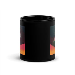 Black glossy mug by Balletic Intimacy Attire filled with coffee.