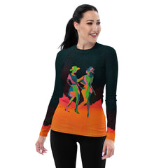 Elegant women's rash guard in Balletic Intimacy design