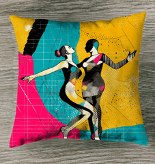 Balletic Magic Fashion Outdoor Pillow placed on an outdoor swing, enhancing the space with its enchanting design.