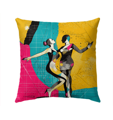 Balletic Magic Fashion Pillow resting on a garden bench, combining comfort with artistic flair.