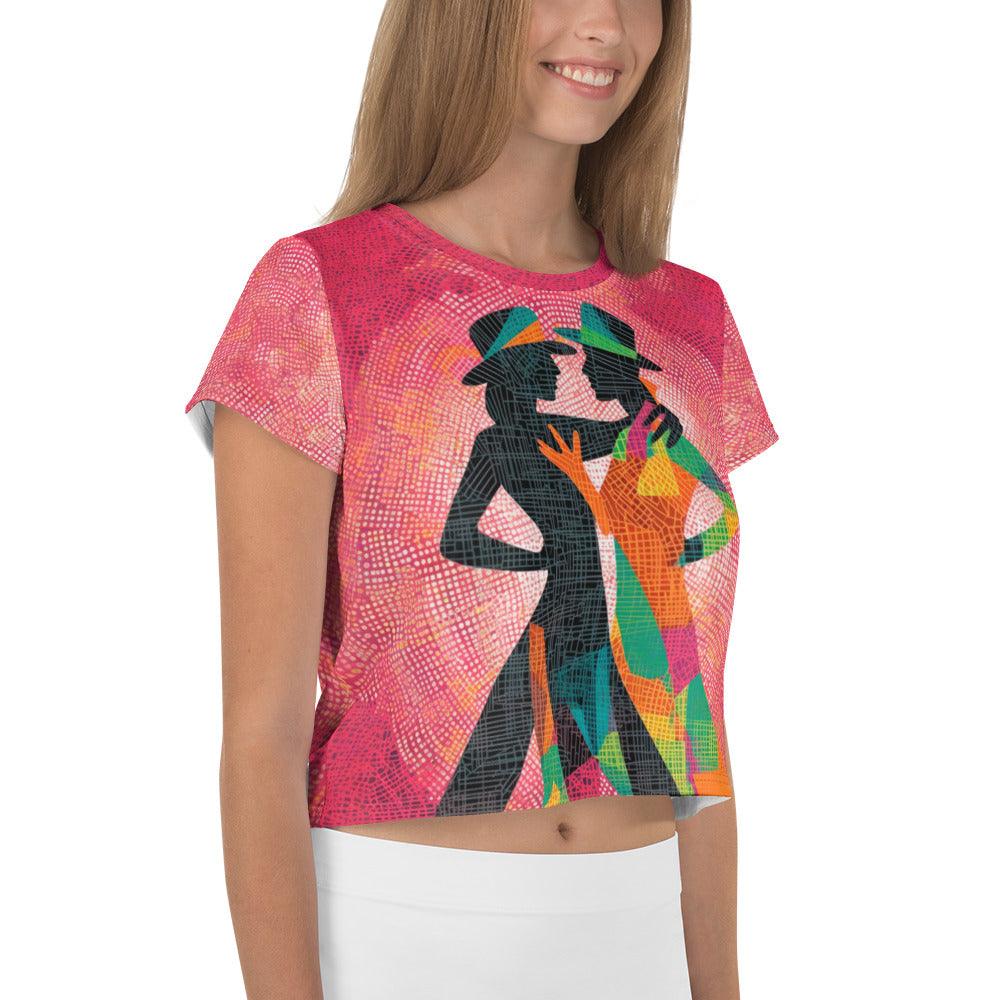 Chic Balletic Movement Fashion Crop Tee with Unique Print Pattern