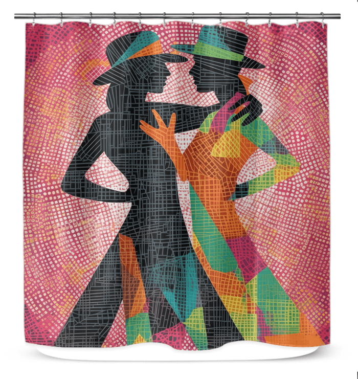 Balletic Movement Fashion Shower Curtain hanging in a modern bathroom.