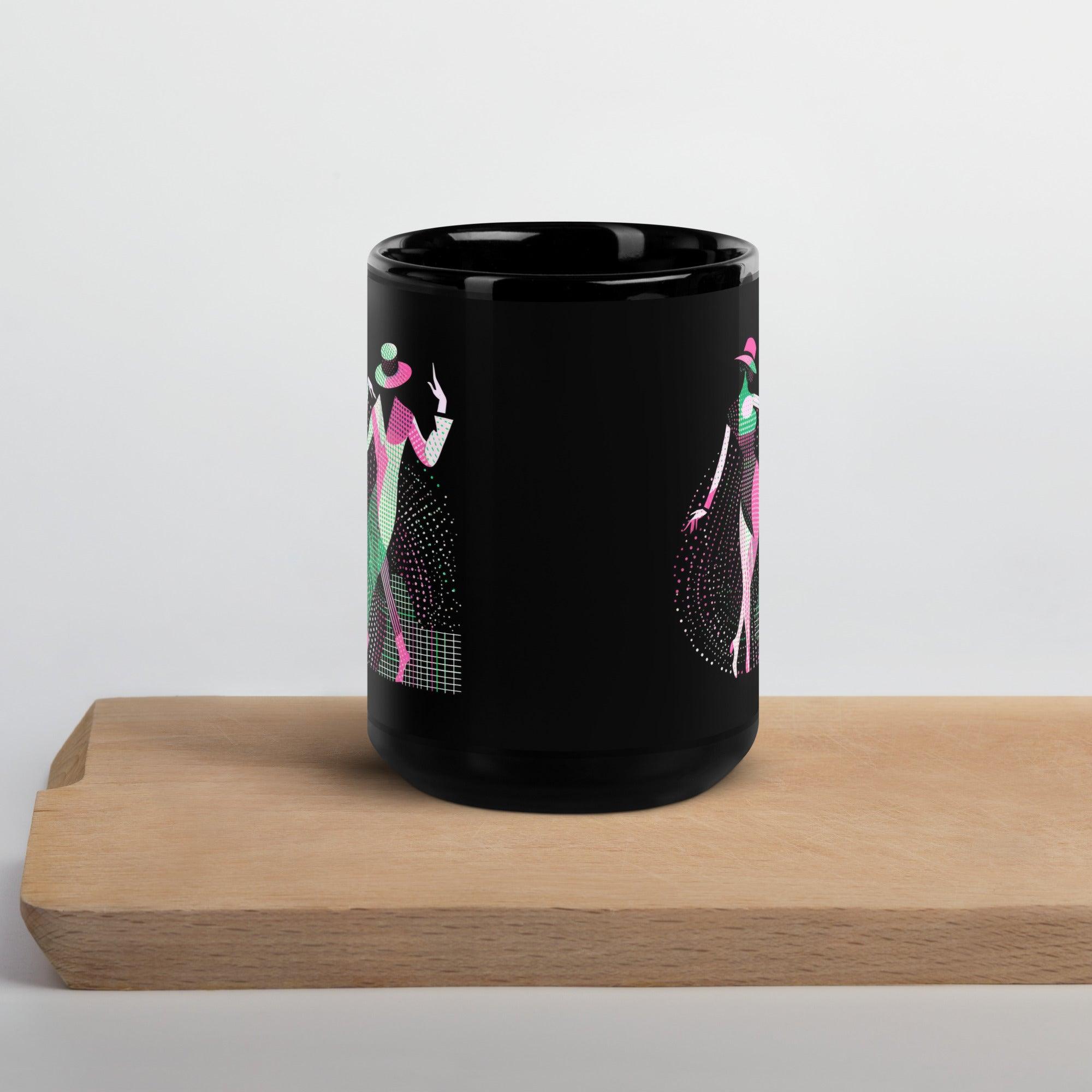Fashion-forward black mug from the Balletic Perfection collection in natural light.