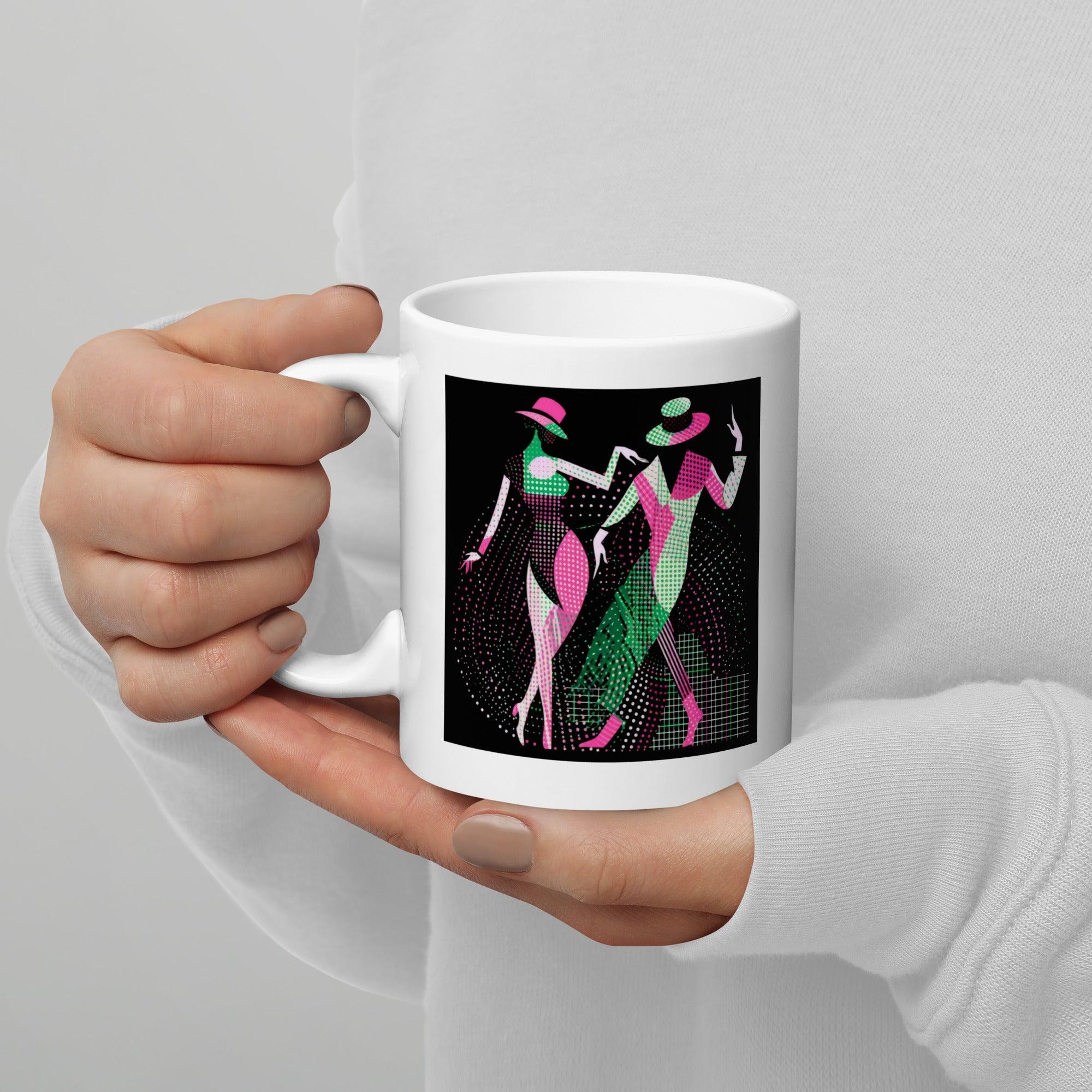 Elegant white glossy mug for ballet lovers.