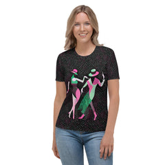 Balletic Perfection women's T-shirt in elegant design on model.