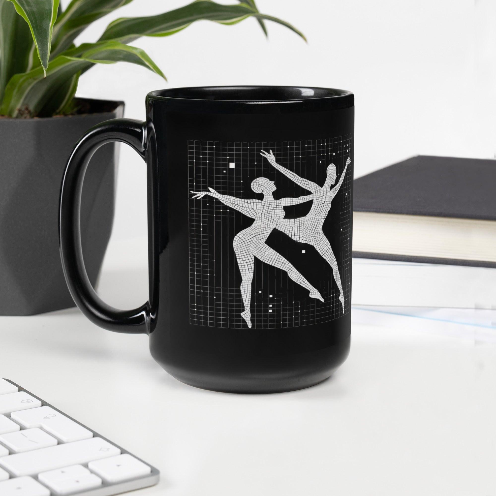 Sophisticated ballet-themed glossy black mug, ideal gift for dance lovers.