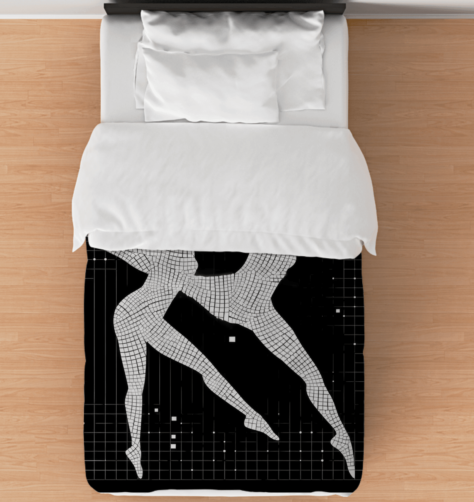 Elegant Balletic Poise Attire Twin Comforter on bed, showcasing intricate design and plush texture.