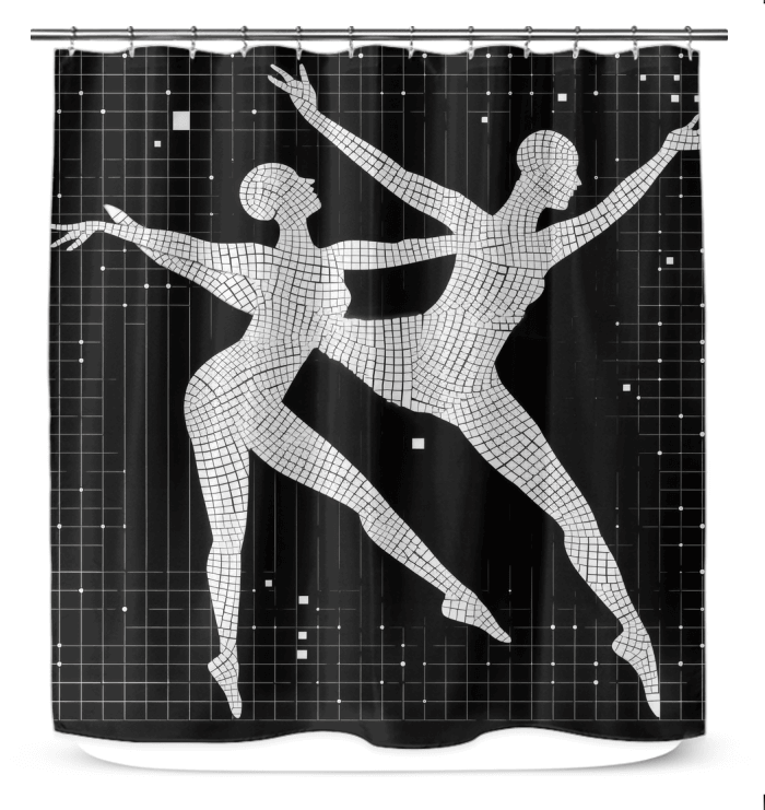 Unique Balletic Poise Attire design on shower curtain enhancing bathroom elegance