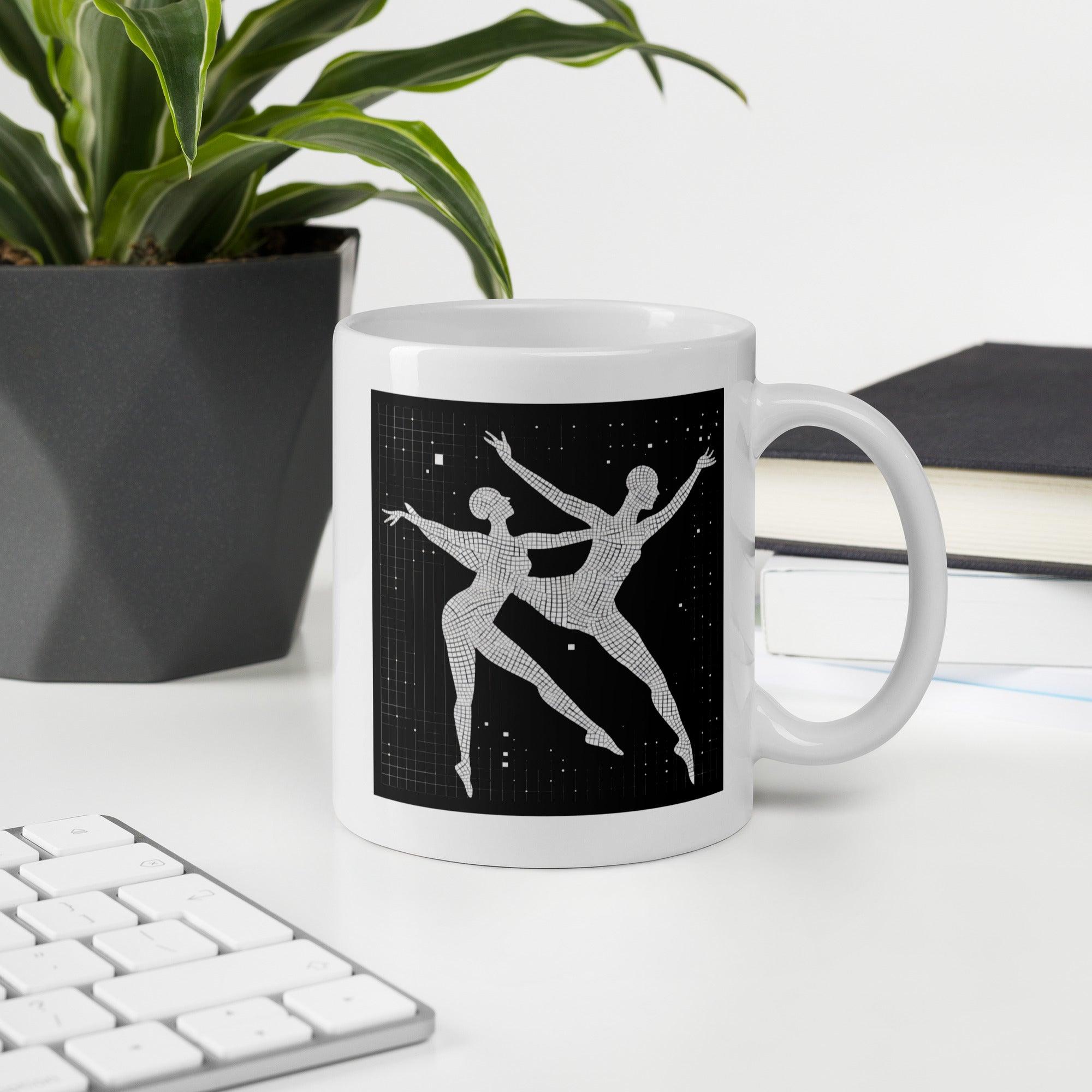 Side view of the Balletic Poise Attire glossy mug, showcasing its sleek design.