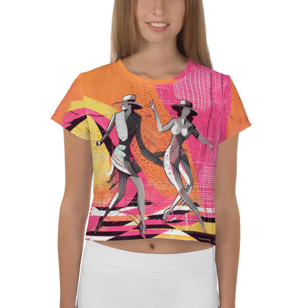 Stylish Balletic Reflections crop tee with unique print design for a chic look.