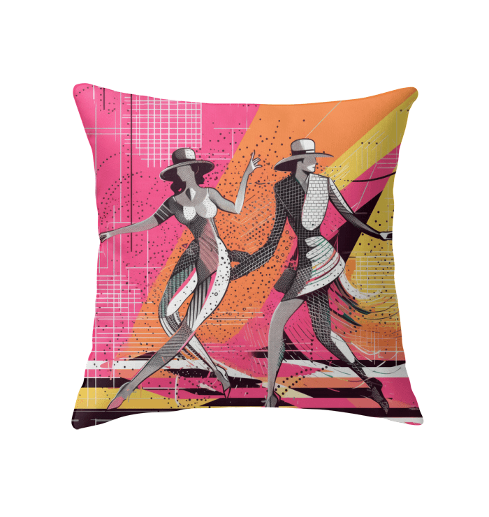 Elegant Balletic Reflections decorative indoor pillow on a cozy couch.