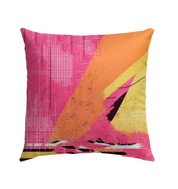 Close-up of the Balletic Reflections Fashion Outdoor Pillow, showcasing its intricate pattern and vibrant colors.