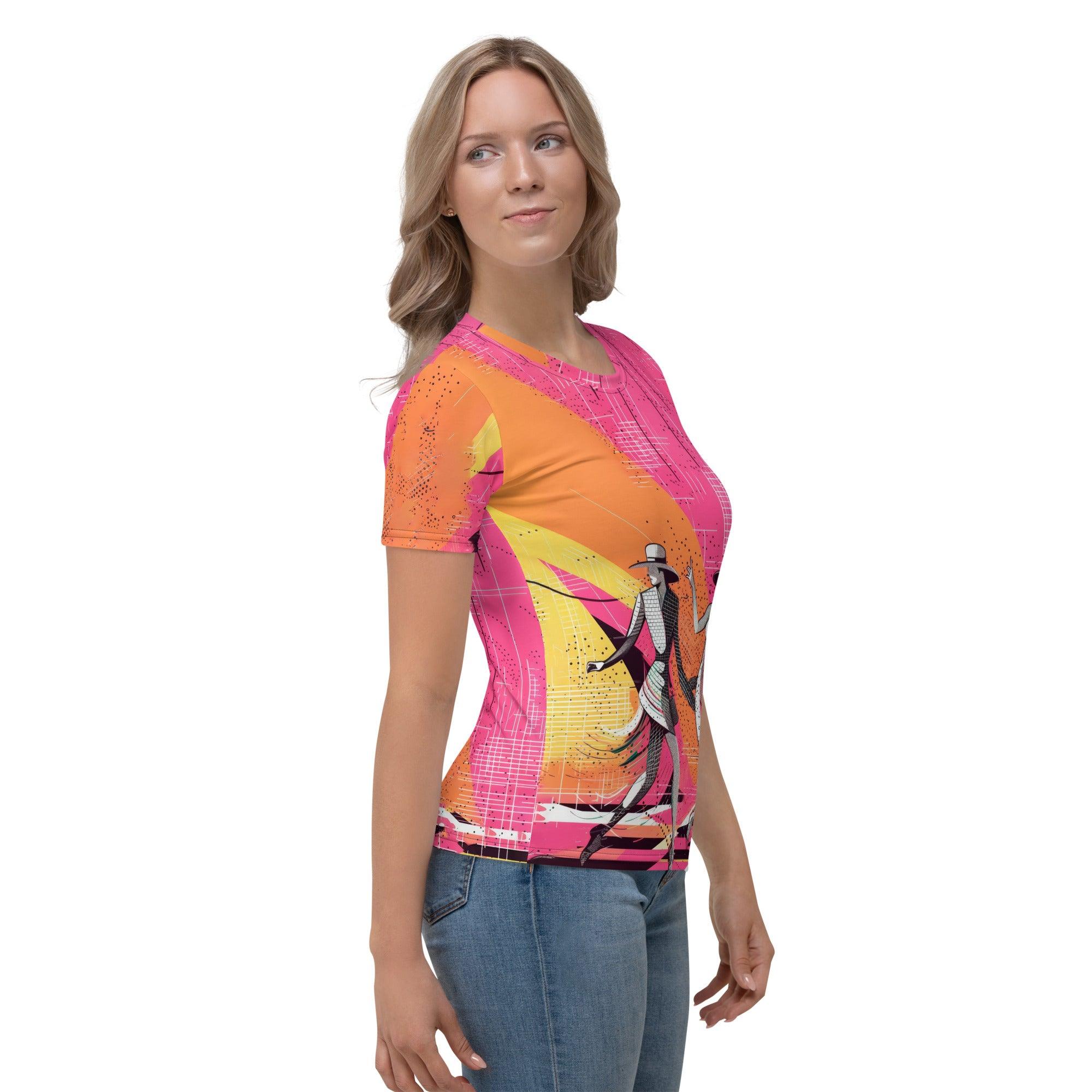 Stylish woman wearing Balletic Reflections T-shirt outdoors