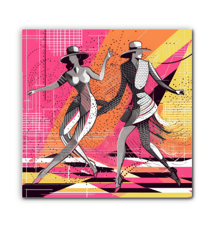 Vibrant colors and graceful lines in Balletic Reflections canvas art