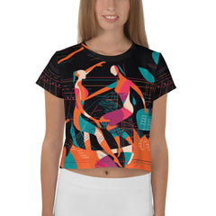 Balletic Reverie all-over print crop tee on model