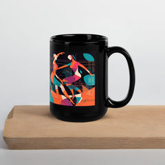 Glossy black mug from the Balletic Reverie Fashion collection.