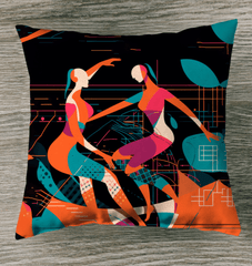 Balletic Reverie Fashion Outdoor Pillow on a patio chair, infusing soft elegance into outdoor decor.