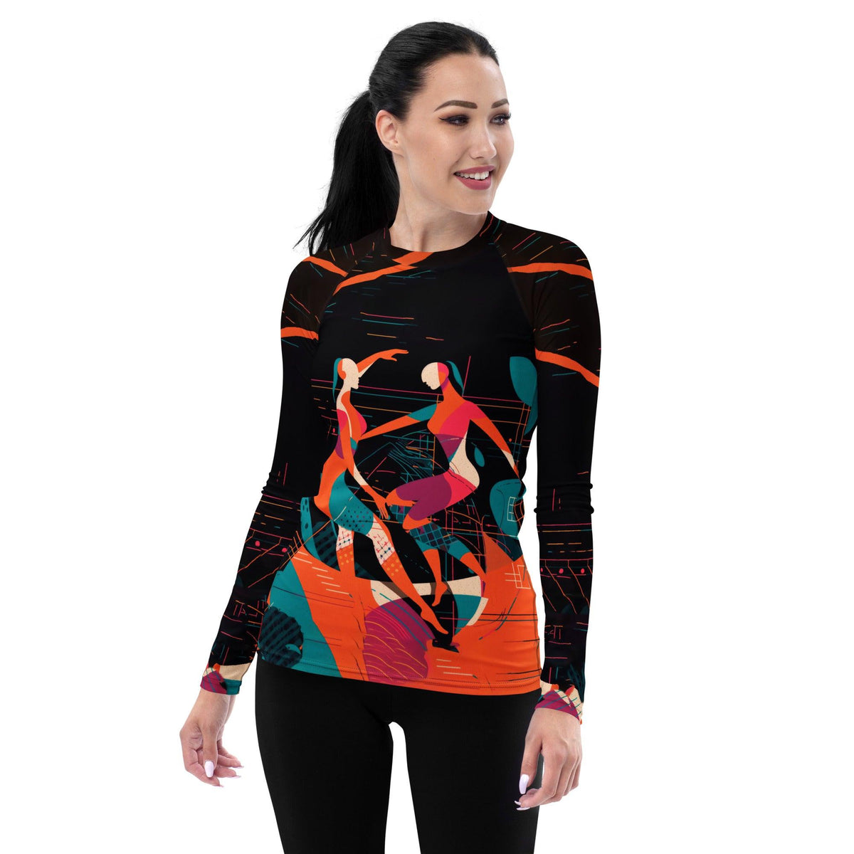 Elegant Balletic Reverie Women's Rash Guard for swimming and sun protection.