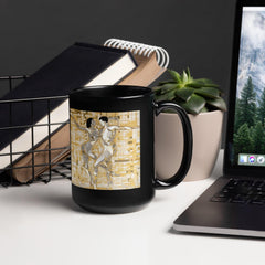 Stylish black coffee mug from the Balletic Reverie of Fashion collection, showcasing a glossy finish.