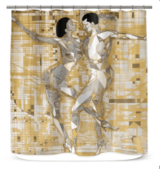 Elegant Balletic Reverie Of Fashion Shower Curtain in a stylish bathroom setting.