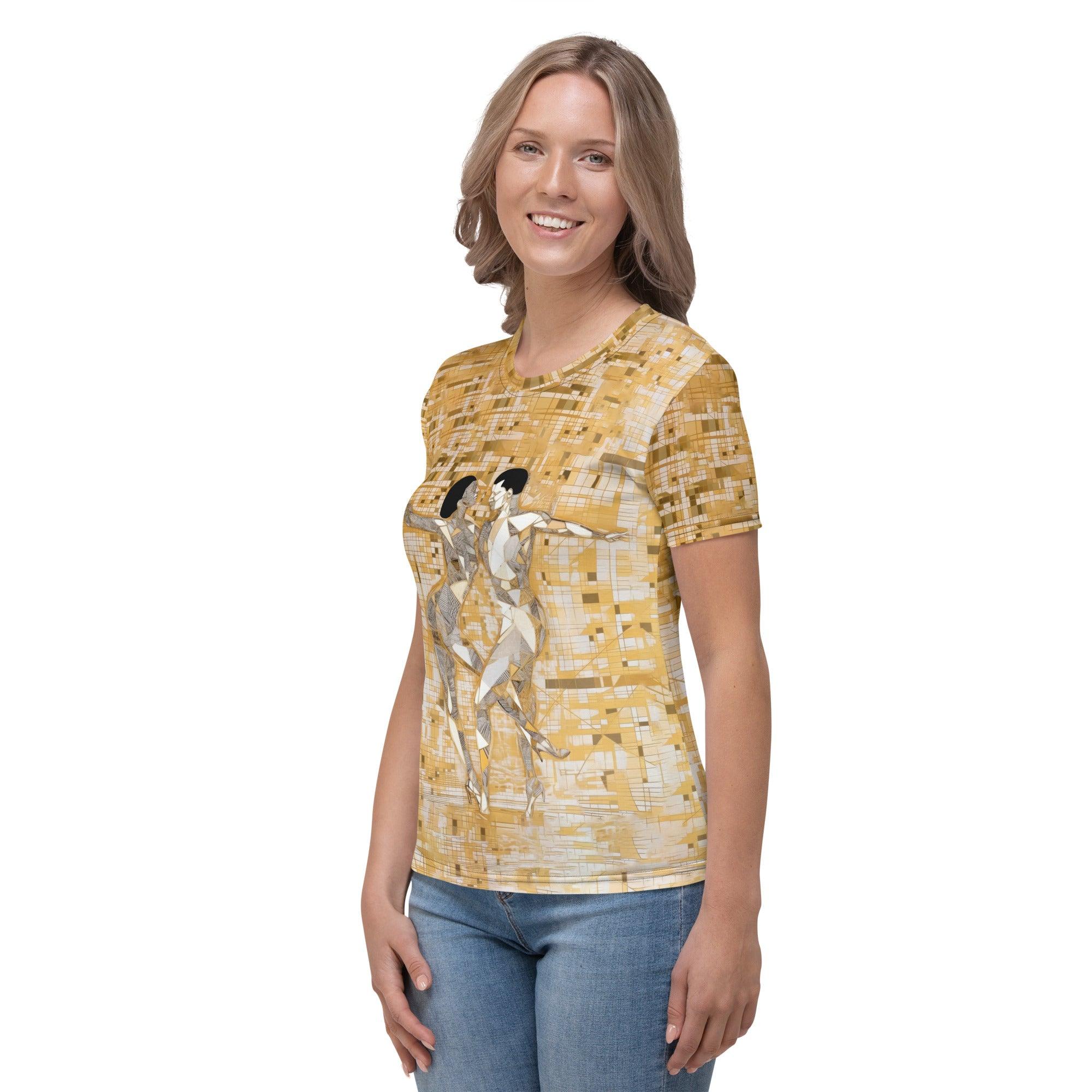 Balletic Reverie Of Fashion Women's T-shirt laid out flat showcasing its design.