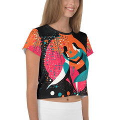 Fashion-forward all-over print crop tee by Balletic Rhapsody, perfect for modern wardrobes.