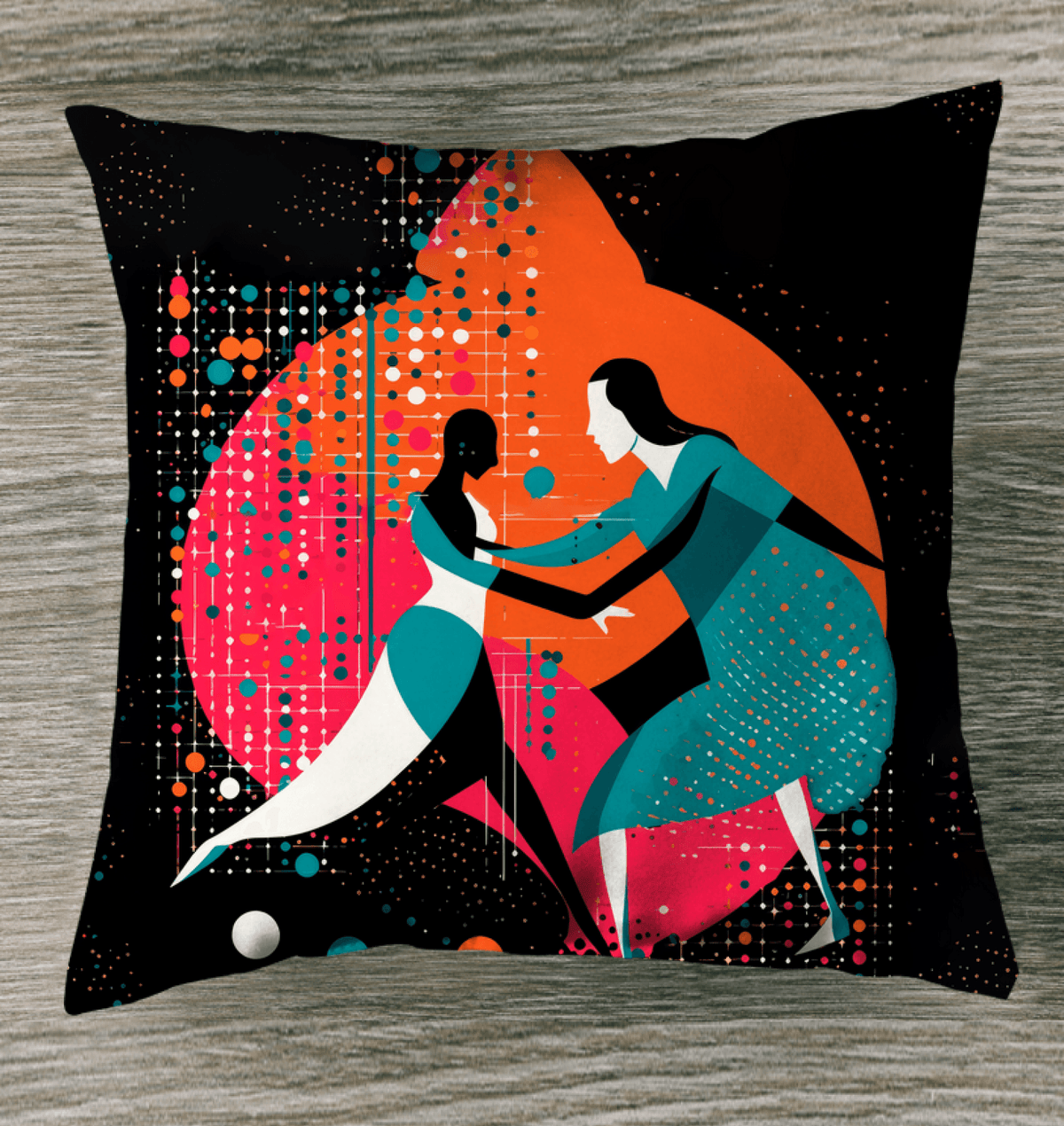 Elegant Balletic Rhapsody Attire pillow on a cozy living room sofa.