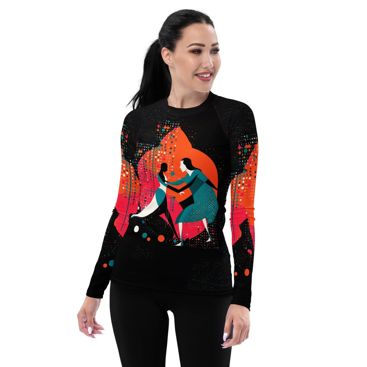 Elegant Balletic Rhapsody Women's Rash Guard for swimming and surfing.