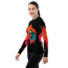 Balletic Rhapsody Attire Women's Rash Guard in action - water resistant.