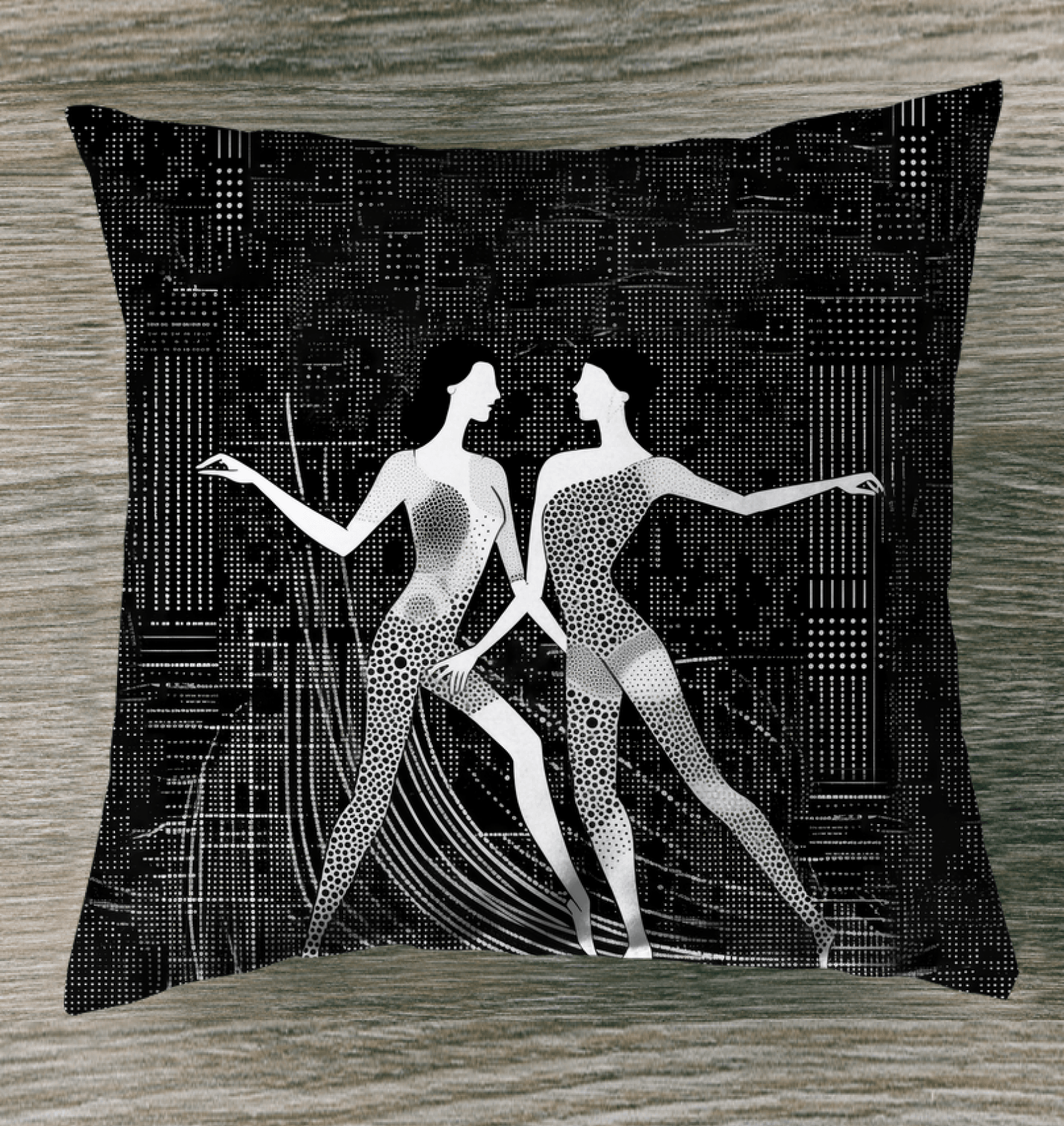 Elegant balletic romance themed indoor pillow for sophisticated home decor.