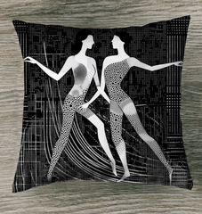 Balletic Romance Attire Outdoor Pillow showcased on a modern outdoor chair.