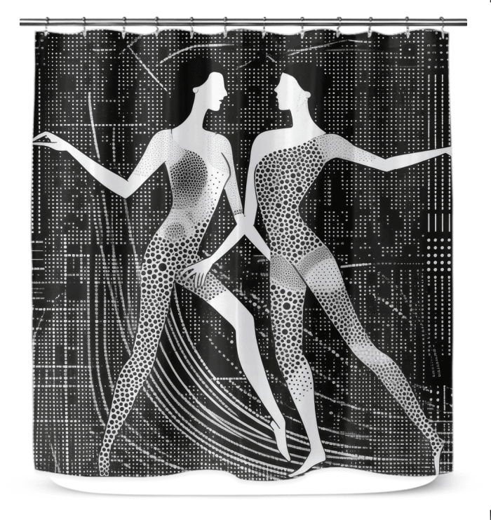 Balletic Romance themed shower curtain showcasing elegant attire design