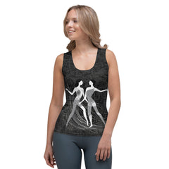 Elegant balletic romance sublimation print on tank top.