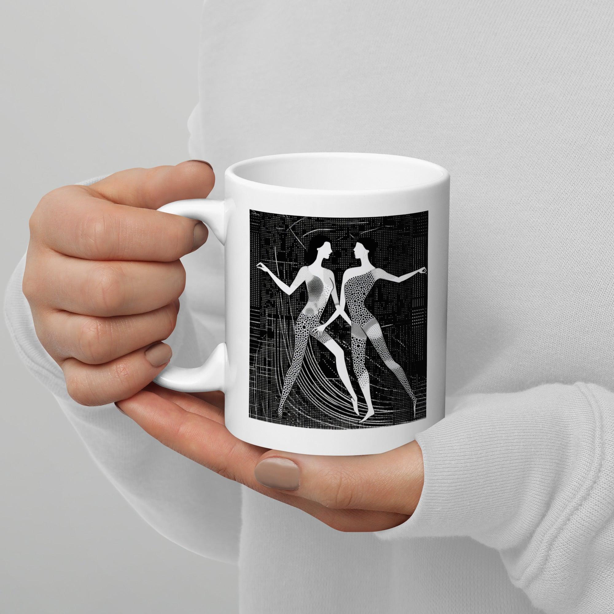 Elegant white glossy mug with Balletic Romance design