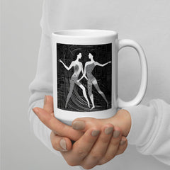 White glossy mug with Balletic Romance pattern for coffee enthusiasts