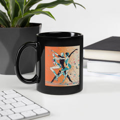 Elegant black glossy mug with Balletic Romance design for a stylish coffee experience.