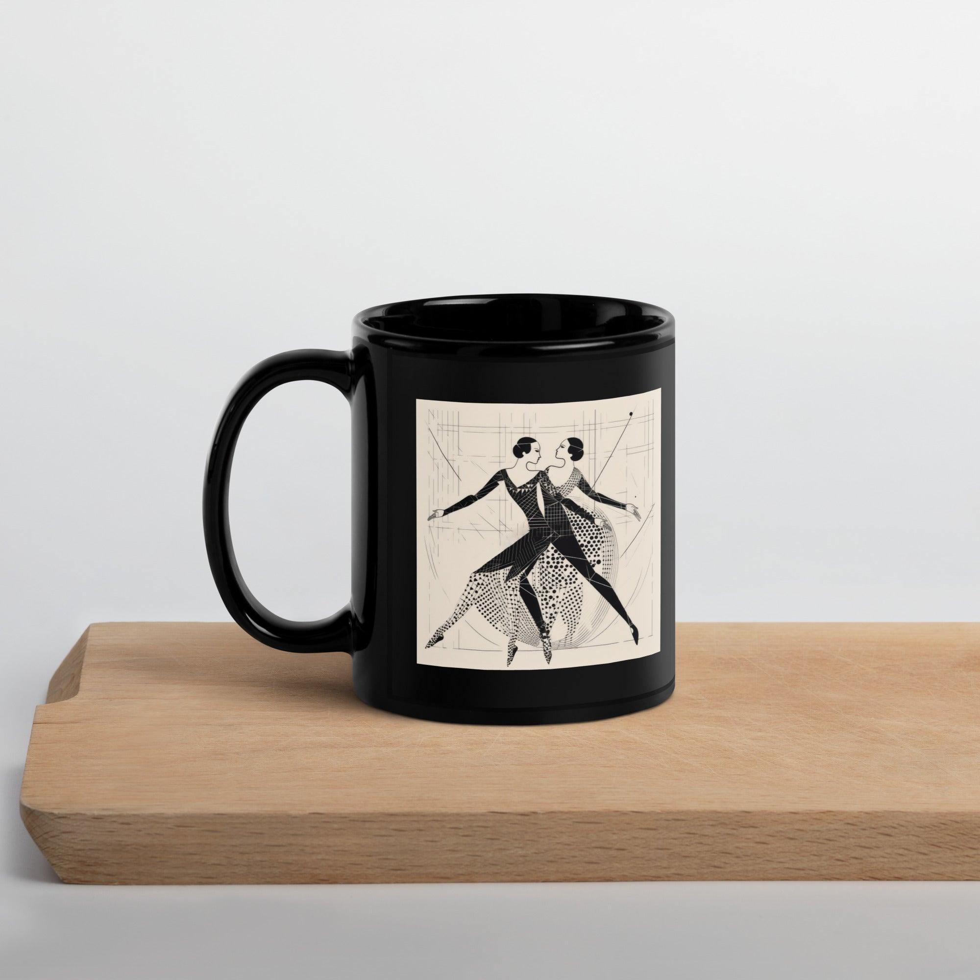 Elegant Black Glossy Mug for Ballet Lovers on white background