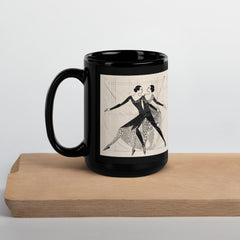 Black Glossy Ballet-Themed Mug filled with coffee