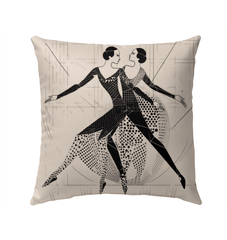 Balletic Serenade Attire Outdoor Pillow displayed on a stylish outdoor sofa.