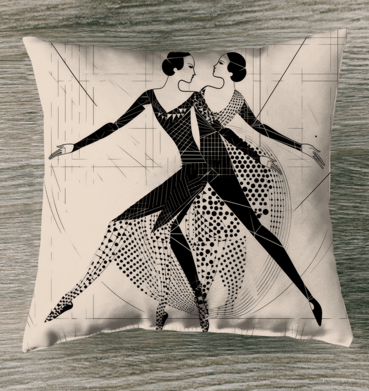 Outdoor setting with the Balletic Serenade Attire Outdoor Pillow, adding charm to the patio.