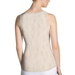 Elegant cut and sew tank top with balletic serenade design.