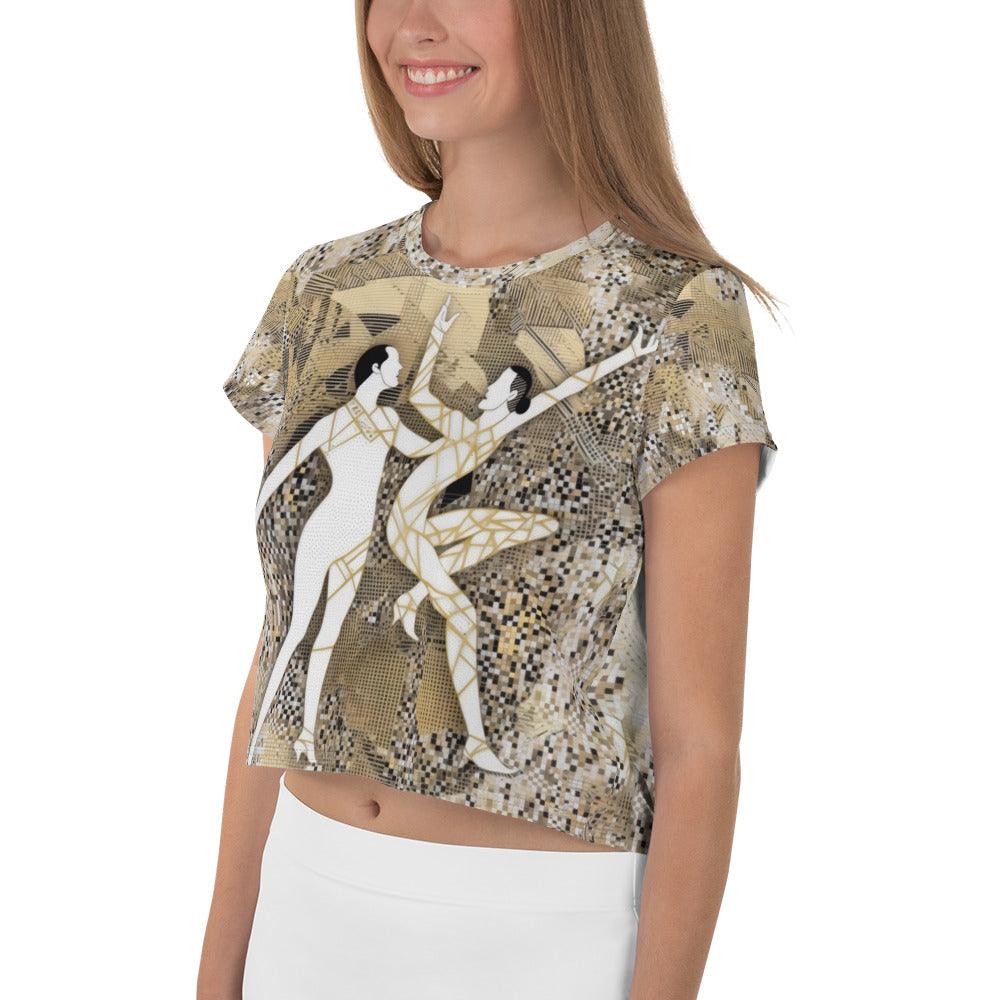 Elegant Balletic Symphony printed crop tee paired with skirt.