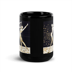 Side view of Balletic Symphony of Style black glossy mug with sleek finish.