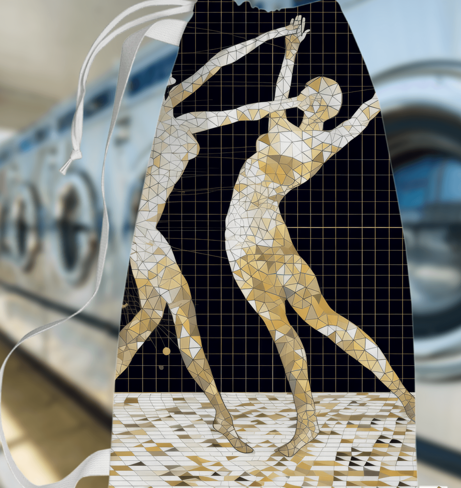 Elegant balletic-themed laundry bag for stylish home organization.